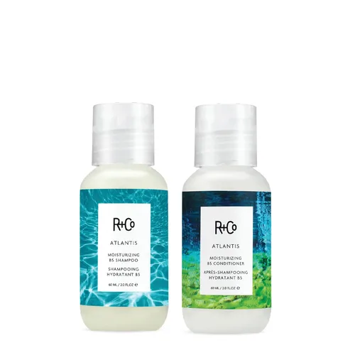 R+Co Atlantis B5 Champú + acondicionador de viaje | Hidratación profunda y reparación para cabello seco | Vegano + libre de crueldad | 2 onzas