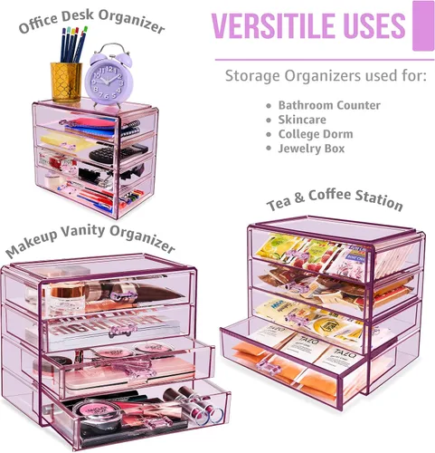 Miniatura 6 de Sorbus Organizador de Maquillaje – Organizadores de Maquillaje Acrílicos de 4 Cajones y Almacenamiento para Cosméticos, Joyas, Suministros de Morado