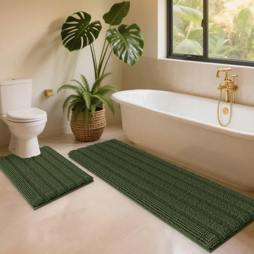 Miniatura 75 de ACCUMTEK - Juego de alfombras de baño a rayas beige de 3 piezas, ultrasuaves, antideslizantes de chenilla, alfombras de baño mullidas y absorbentes