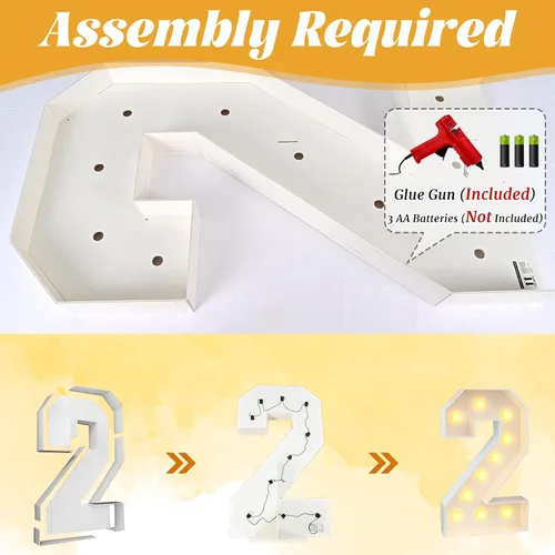 Miniatura 7 de Números blancos iluminados de 4 pies con luces para decoración de fiesta de primer cumpleaños, marco grande de mosaico de marquesina con ranuras