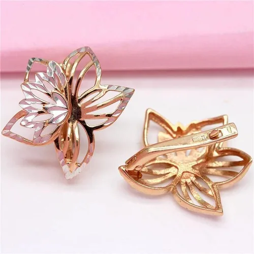 Miniatura 4 de SAGEKING 2024 New 585 Purple Gold 14K Rose Gold Hollow Out Exquisite Two-Color Flower Earrings For Women Romantic Light Luxury Engagement Jewelry