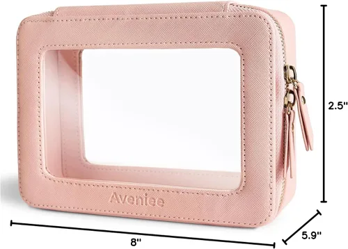 Miniatura 8 de Aveniee Organizador de bolsa de maquillaje transparente, bolsa de aseo de viaje para mujer, bolsa de cosméticos impermeable con cremalleras, Rosa