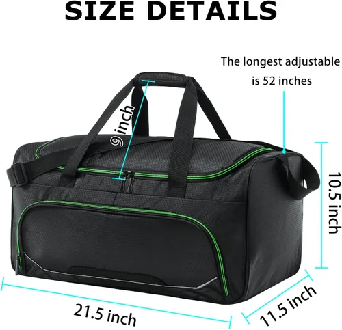 Miniatura 6 de Uarition Bolsa de gimnasio para hombre, 21 pulgadas, grande, para viajes y deportes, VerdeNegro, Bolsa de gimnasio para hombre