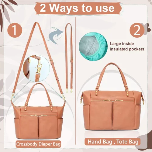 Miniatura 6 de MOMINSIDE Bolsa de pañales pequeña, mini tote de pañales, bolso de pañales de cuero, bolsa de bebé cruzada con 13 bolsillos, clutch de pañales