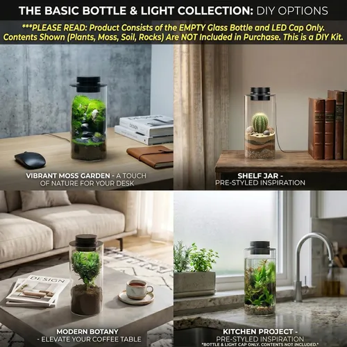 Miniatura 6 de AREPK Terrario de plantas de vidrio de escritorio con luz de cultivo (H:7.8" D:4"), para suculentas, musgo, paisajismo de jardinería en miniatura