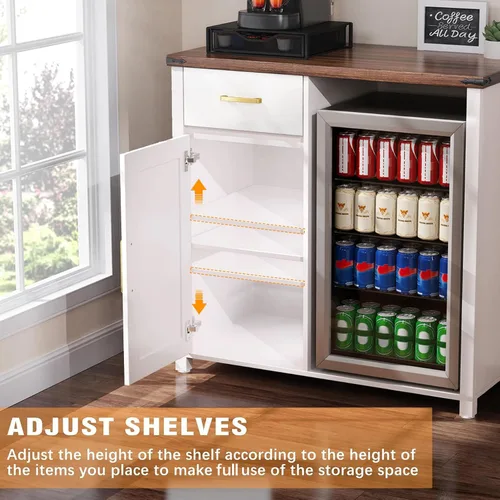 Miniatura 5 de GDLF Barra de café con espacio para mini nevera, soporte de gabinete para mini nevera, gabinete para licores y vinos para dormitorio, cocina u Blanco