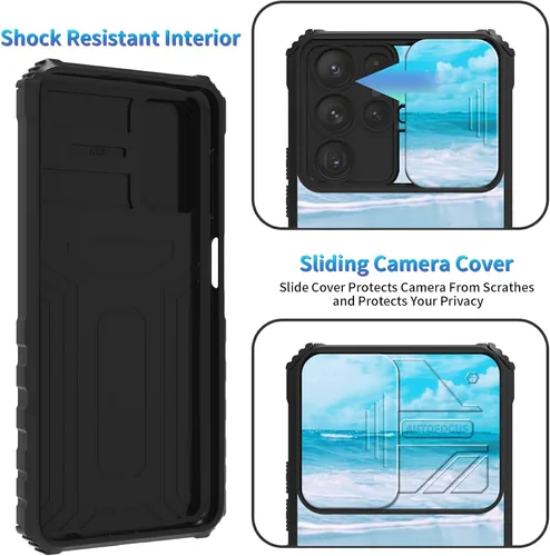 Miniatura 236 de Funda para Samsung Galaxy S22 Ultra 5G, Galaxy S22 Ultra con cubierta de cámara deslizante, funda resistente de doble capa con función atril Black