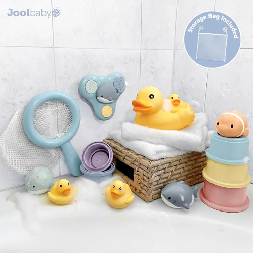 Miniatura 2 de Jool Baby Juego de regalo de 15 piezas de juguetes de bañera – Chorros de baño, patos de goma, juguete giratorio de ballena – Organizador