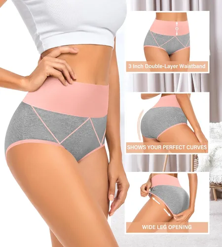 Miniatura 5 de MISSWHO Ropa interior de algodón de cintura alta para mujer, cobertura completa, suave, de doble capa, con banda en la cintura