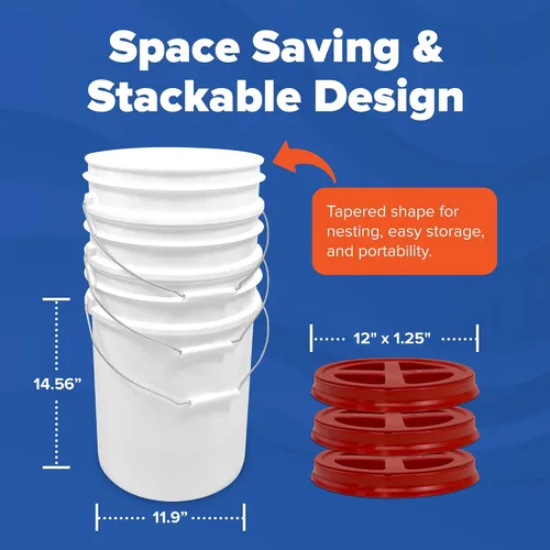 Miniatura 3 de ePackageSupply Cubo blanco de 5 galones con rosca de sello gamma rojo en la tapa hermética, fabricado en Estados Unidos, grado alimenticio, plástico