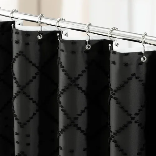 Miniatura 8 de Dynamene Cortina de ducha de tela de 36 x 72 pulgadas, diseño bohemio, geométrico, a rayas, para baño, juego de cortina de ducha estrecha gruesa