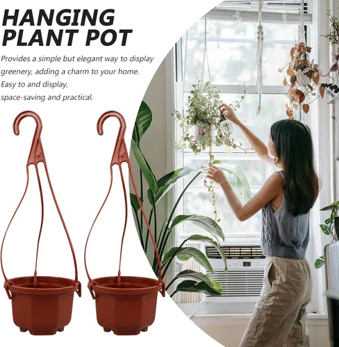 Miniatura 3 de DOITOOL Macetas colgantes de plástico con gancho para plantas Chlorophytum Octogonal Ventilado Root Plantador para Balcón Jardín Decoración