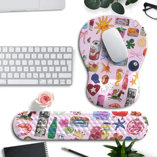Miniatura 10 de Alfombrilla de ratón con diseño floral verde, azul, rosa, con soporte para muñeca, juego de reposamuñecas para teclado, alfombrilla de ratón Flores