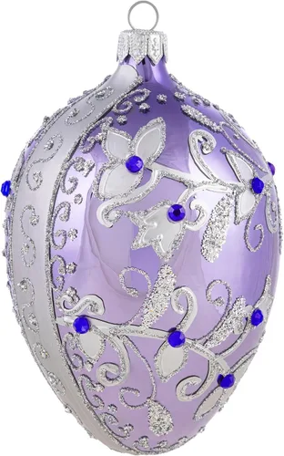 Colección Palace de Miss Christmas 2025 Huevo Fabergé Azul y Dorado de 5 Pulgadas de Vidrio Soplado para Árbol de Navidad (Azul Elegante y Plata)