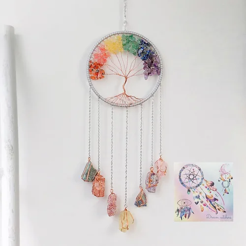 Miniatura 15 de Adorno de Ágata de Piedra de Cristal Gema Natural Árbol de la Vida Luna Atrapasueños con Cristal 7 Chakra Piedras Preciosas Atrapasueños de Arcoíris