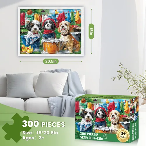 Miniatura 2 de Rompecabezas de 300 piezas para adultos, lindos perros, rompecabezas para adultos, niños y personas mayores, rompecabezas de piezas grandes