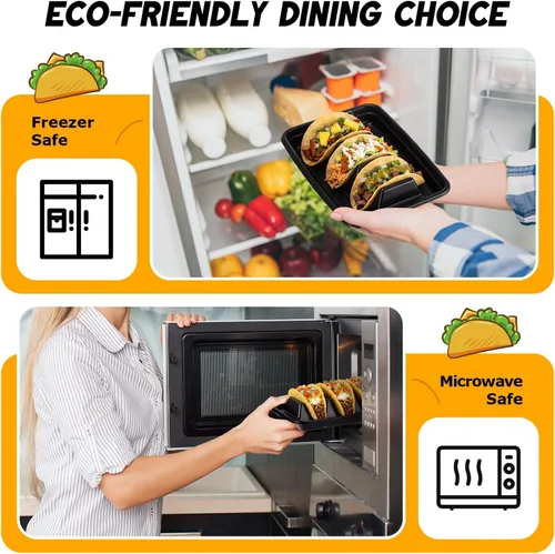 Miniatura 3 de Baderke 50 soportes desechables para tacos para fiestas, platos de tacos de plástico desechables con 3 divisores, bandeja de tacos de polipropileno