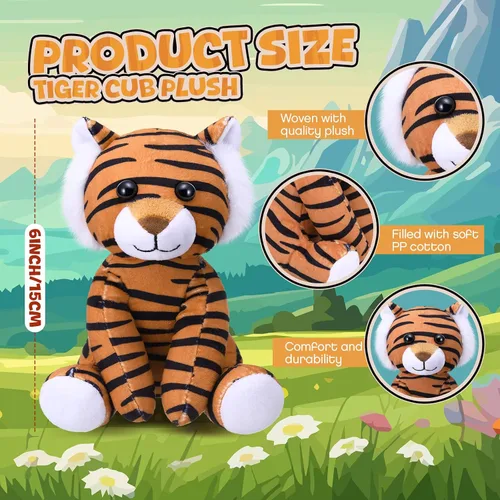 Miniatura 2 de Blueweenly 12 piezas de animales de peluche de tigre sentado de 6 pulgadas, juguetes de peluche realistas y lindos, regalos para niños y niñas