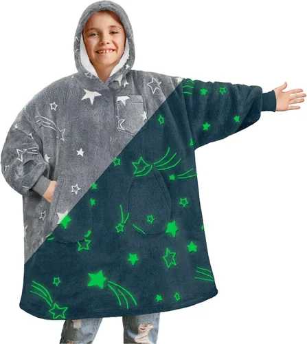 Miniatura 14 de PAVILIA Manta de vestir para niños y niñas, cálida y acogedora sudadera con capucha gigante con dos bolsillos, forro polar Sherpa con capucha