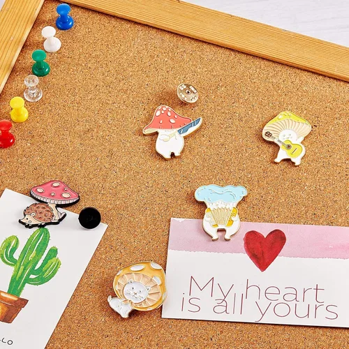 Miniatura 7 de Chuangdi 9 broches de hongo, broches de hongo, lindo regalo de dibujos animados, broche de aleación, guitarra, gato, rana, erizo, pin de planta