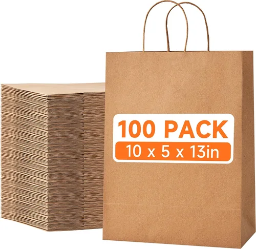 Miniatura 13 de METAPRINT Paquete de 100 bolsas de papel kraft azul medianas de 8 x 4.5 x 10.8 pulgadas con asas a granel, bolsas de regalo, compras de comestibles
