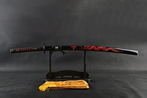 Miniatura 2 de Dragón rojo grabado SAYA - Espada guerrera katana japonesa de Damasco con hoja de acero doblada