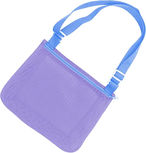 Miniatura 17 de UTTPLL Bolsa de playa de malla colorida ajustable para niños, bolsa de red de secado rápido para conchas marinas que recolecta arena juguete Rosa