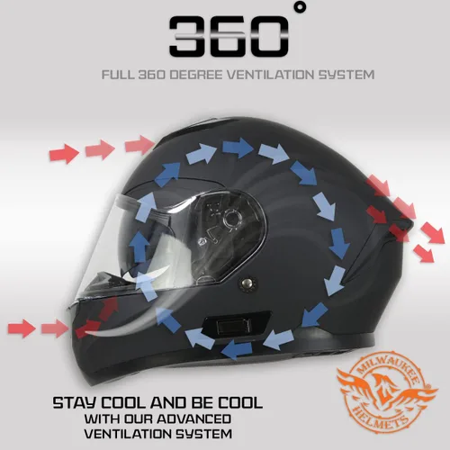 Miniatura 4 de Milwaukee Helmets MPH9835DOT 'Sweeper' - Casco de motocicleta de cara completa para hombres y mujeres, con visera desplegable