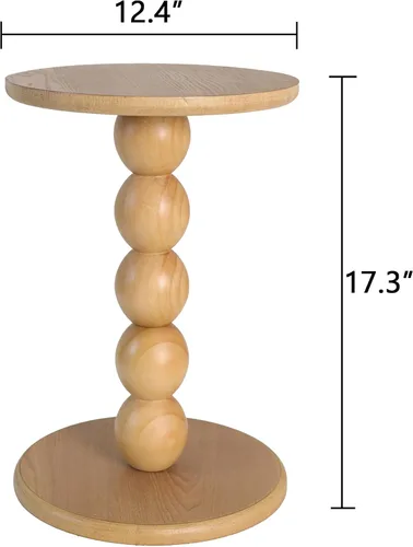 Miniatura 3 de dwellington Pequeña mesa auxiliar redonda de madera con base de pedestal de bola apilada, mesita de noche decorativa de 12.4 x 17.32 pulgadas