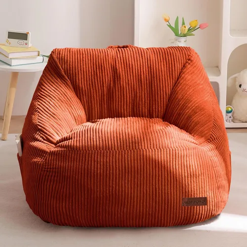 Miniatura 11 de MAXYOYO Puf para niños, puf con asa, cómoda silla para niños y niñas, sofá decorativo con bolsillo para jugar, leer y relajarse, color beige