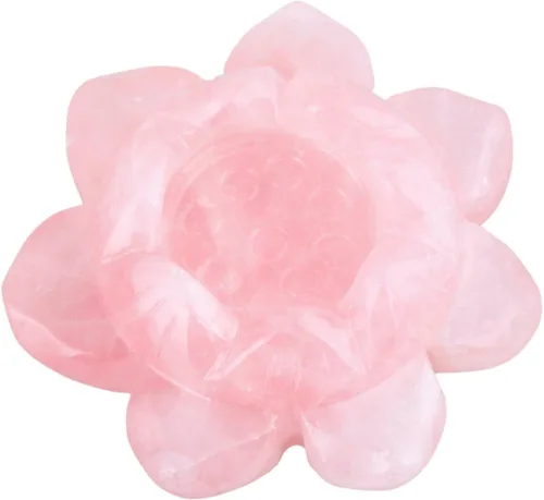 SUNYIK Escultura de figura de flor de loto de piedra tallada a mano, decoración de soporte de bola de cristal curativo natural, cuarzo rosa, 2