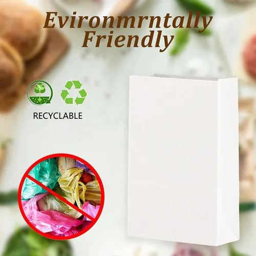 Miniatura 2 de Bolsas de almuerzo de papel, 50 unidades, grandes, color blanco, bolsas de papel kraft de papel blanco de 8 libras, sacos de almuerzo blancos 50