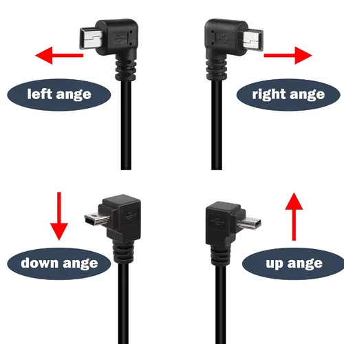 Miniatura 4 de QIANRENON Cable de extensión mini USB en ángulo de 90 grados, impermeable, mini USB de 5 pines, ángulo recto, macho a hembra, cable de montaje