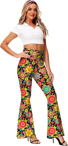 Miniatura 6 de Deerose Pantalones de Cintura Alta Elásticos Ajustados Acampanados Estilo Hippie para Mujer