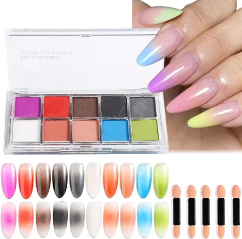 Juego de polvos de purpurina neón para diseño degradado, 10 colores fluorescentes, polvo sólido fino violeta rosa, polvo de fósforo para uñas