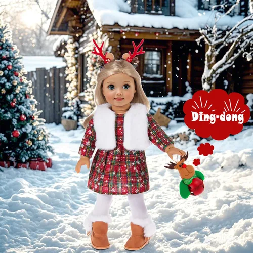 Miniatura 6 de ebuddy Ropa y accesorios para muñecas de 18 pulgadas, juego de disfraz de Navidad que incluye vestido, chaleco de piel, medias, botas, pinzas