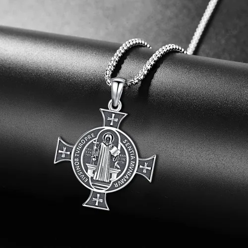 Miniatura 2 de Friggem Collar con colgante de plata de ley 925 de San MiguelSan CristópaloCruz de JesúsSan Benito para hombres, niños y mujeres, el arcángel, nos