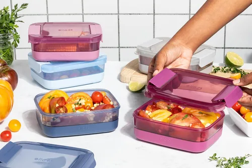 Miniatura 2 de Ello Juego de plástico para preparación de comidas, contenedor de plástico sin BPA, con funda de silicona y tapas herméticas, apto