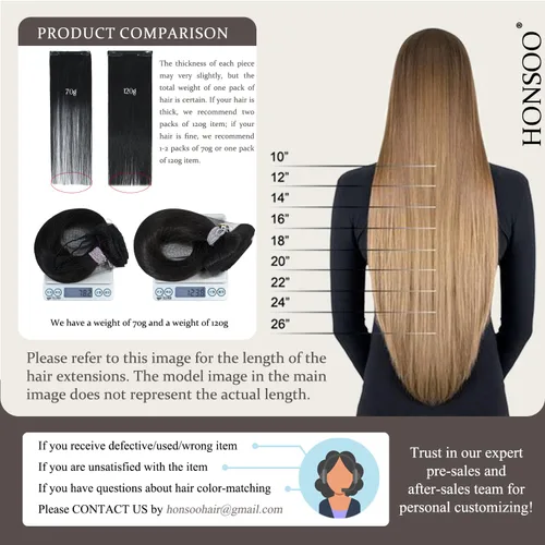 Miniatura 4 de Honsoo Extensiones de cabello Remy con pinzas, color marrón claro a rubio, balayage, 2.47 onzas, 12 pulgadas, 7 unidades, extensiones de cabello real