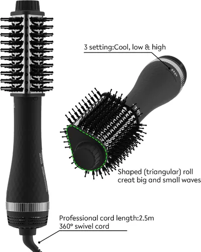 Miniatura 2 de AINA Cepillo de aire caliente, cepillo secador Volumizador de titanio 2 en 1 de 2.362 in, 3 ajustes de calor Flujo de aire ventilado de 360°