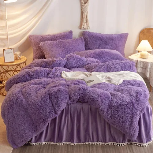 Juego de Funda de Edredón Mullida Morada King, Juego de Ropa de Cama King de Piel Sintética Suave Peluda Morada 3 Piezas (1 Funda de Edredón Morado