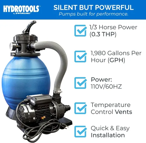 Miniatura 4 de SWIMLINE HYDROTOOLS Sistema completo de filtro de arena, tanque de 12 pulgadas, para piscinas sobre el suelo de hasta 8,000 galones, bomba de una