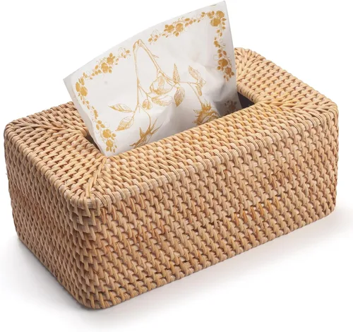 Miniatura 2 de Cubierta de la caja de pañuelos de ratán tejido natural servilleta facial rectangular 10 x 6.1 x 4.1 pulgadas (natural)