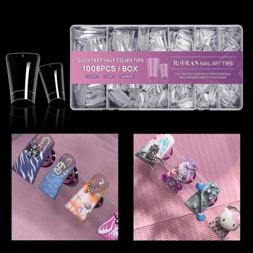 Miniatura 7 de 1008 piezas de puntas de uñas de pato para uñas acrílicas transparentes Y2K profesionales para salones de extensión con diseño y caja para mujeres