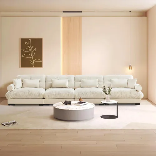 Miniatura 103 de Reposapiés Otomano Tapizado de Terciopelo con Cojín para Sofá Seccional Sofá 300 libras para Sala de Estar (Beige)