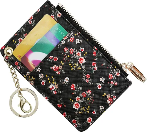 Miniatura 16 de Carteras pequeñas para mujer, tarjetero de piel delgado, cartera de monedas con llavero