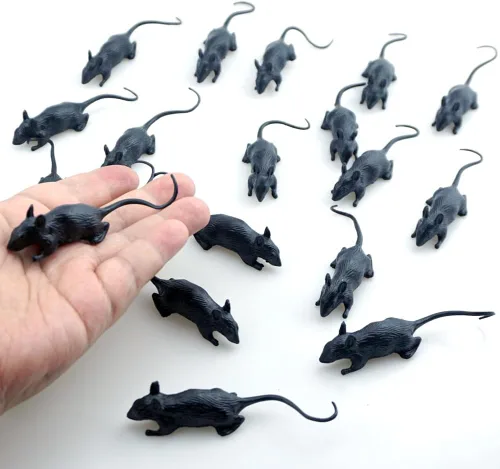 Miniatura 3 de SaktopDeco 25 ratas falsas de plástico negro para fiesta de broma