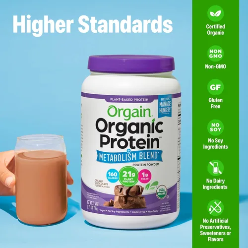 Miniatura 5 de Orgain - Proteína orgánica + mezcla de metabolismo en polvo, chocolate con sabor a malta - 21 g de proteína vegetal, 5 g de fibra prebiótica, sin