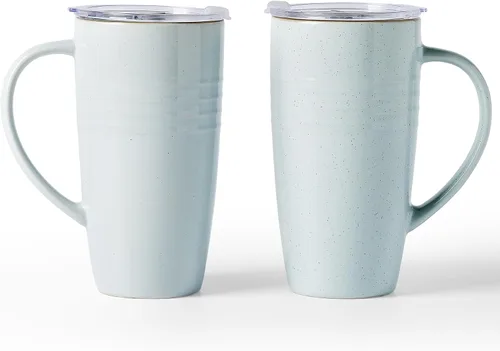Miniatura 14 de famiware Jupiter - Taza de café grande de 20 onzas con tapa, taza de cerámica con asa para café con leche, té, cacao, leche, hogar y oficina, apta