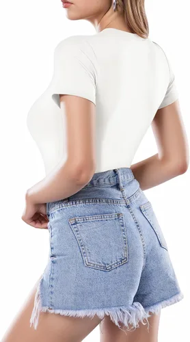 Miniatura 4 de MANGOPOP Body de Mujer con Cuello Redondo y Manga Corta, Camisetas Básicas, Tops de Body Suit